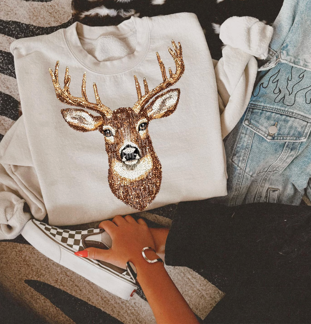 Faux Rhinestone Deer Sweatshirts