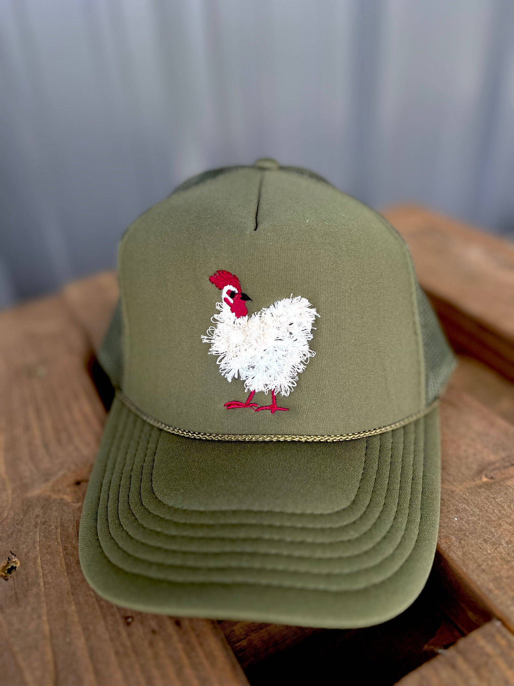 Mother Clucker Fluffy Chicken Embroidered Olive Green Otto
