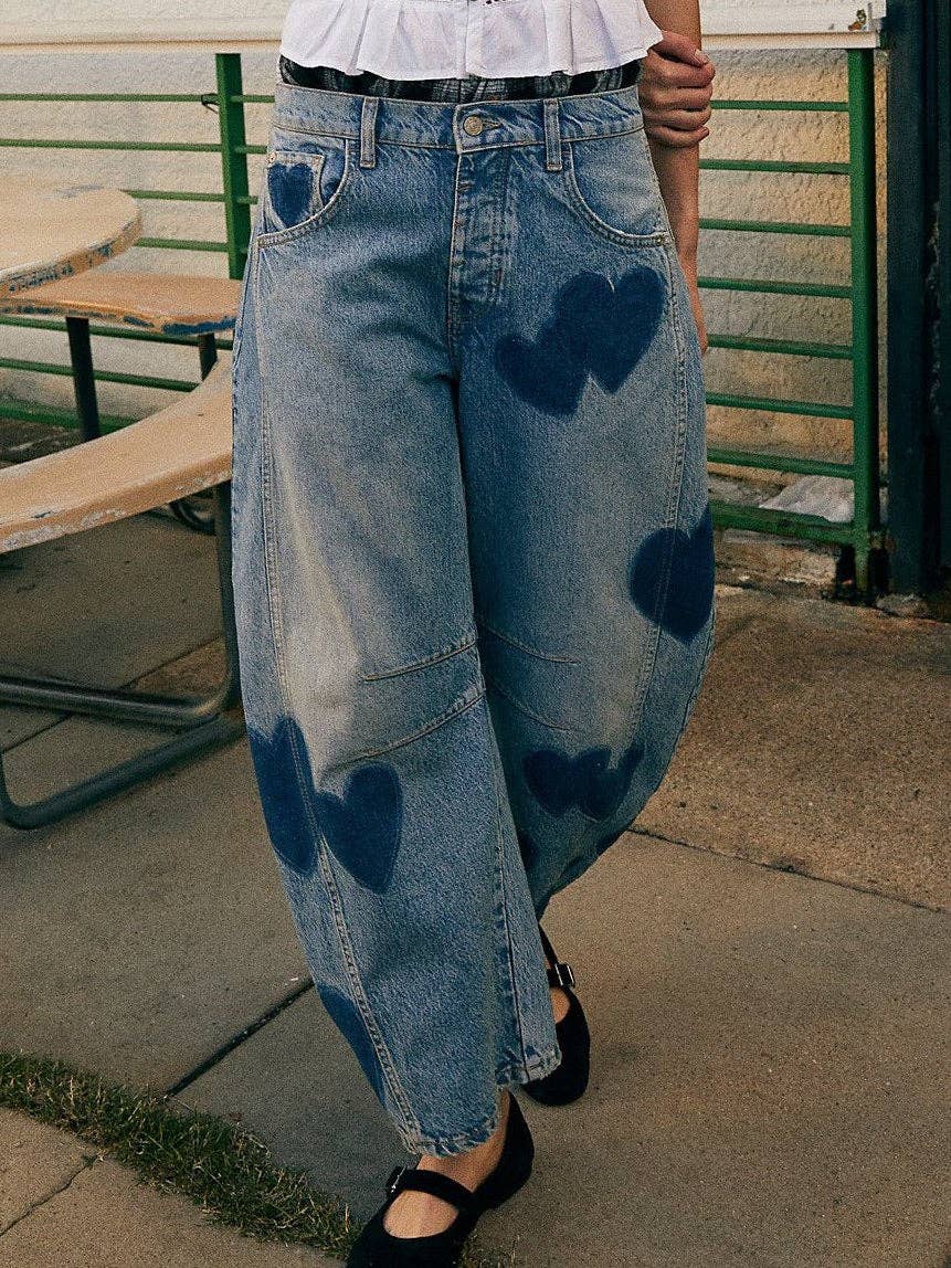 Love Print Loose Midi Waist Jeans