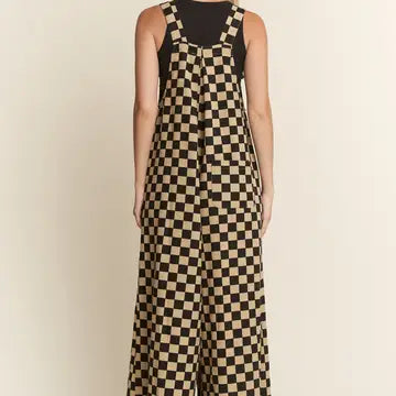 Checkered wide leg overalls