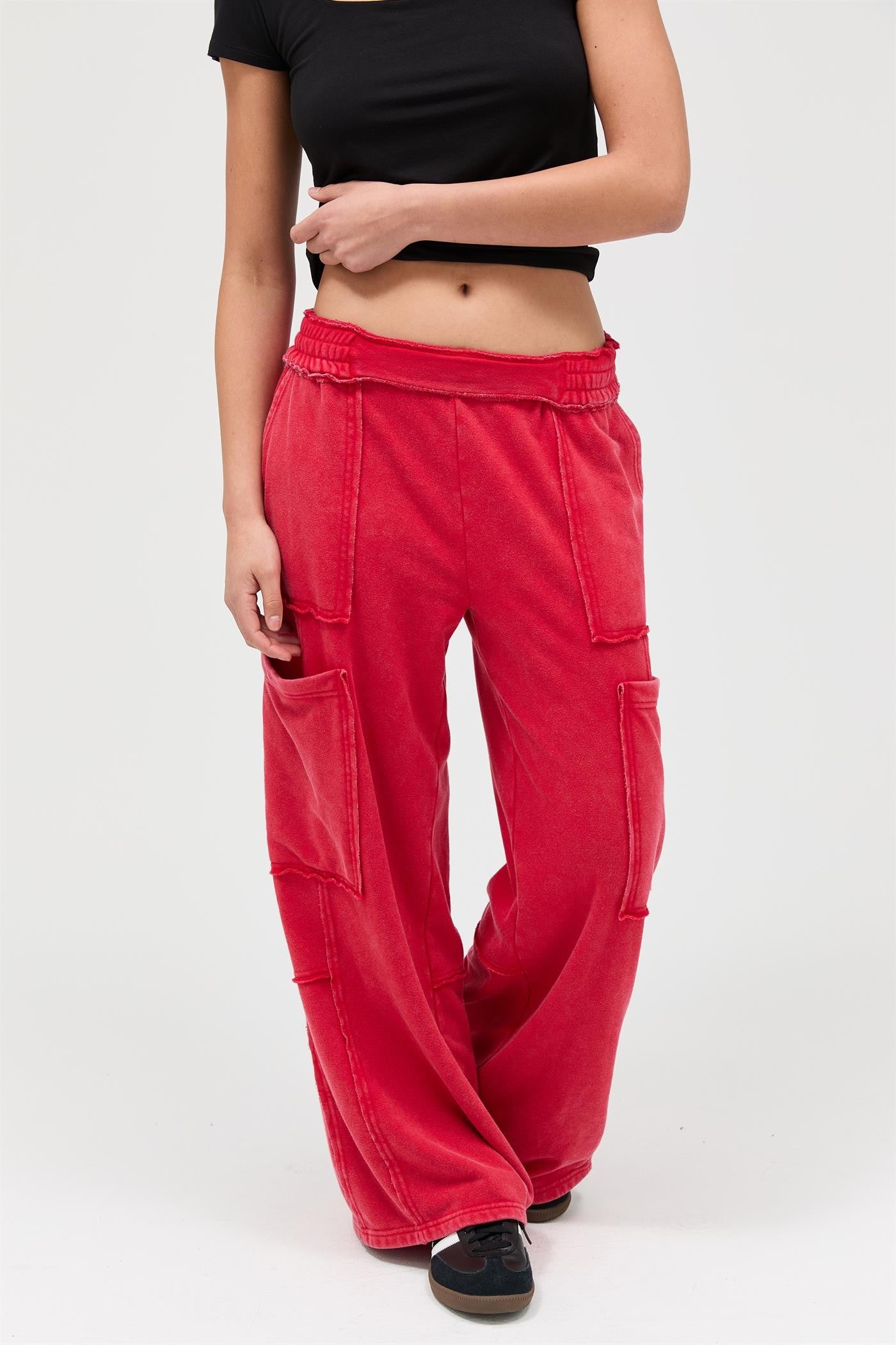 Red cargo wide leg pants