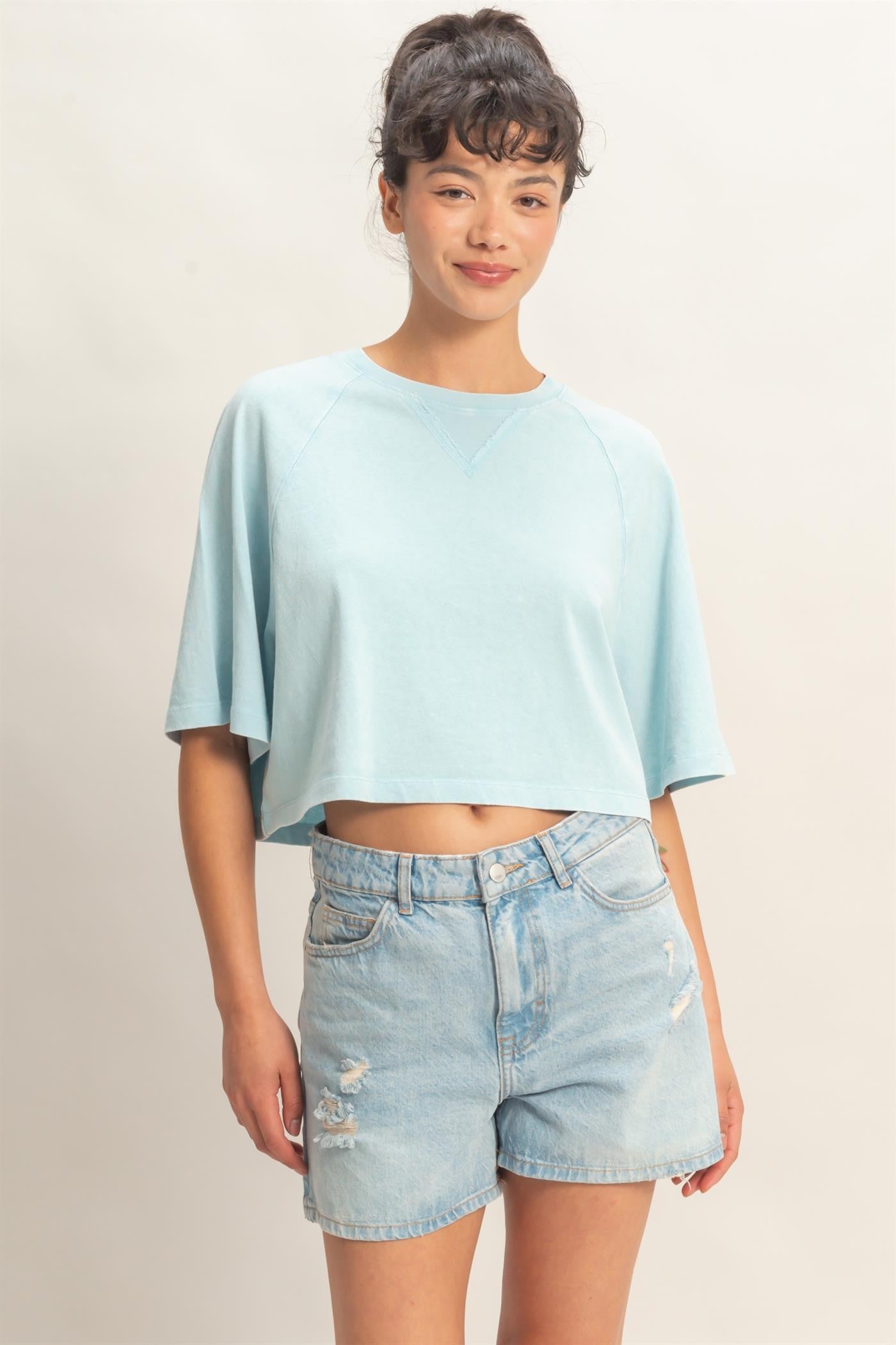 Blue half sleeve cropped top