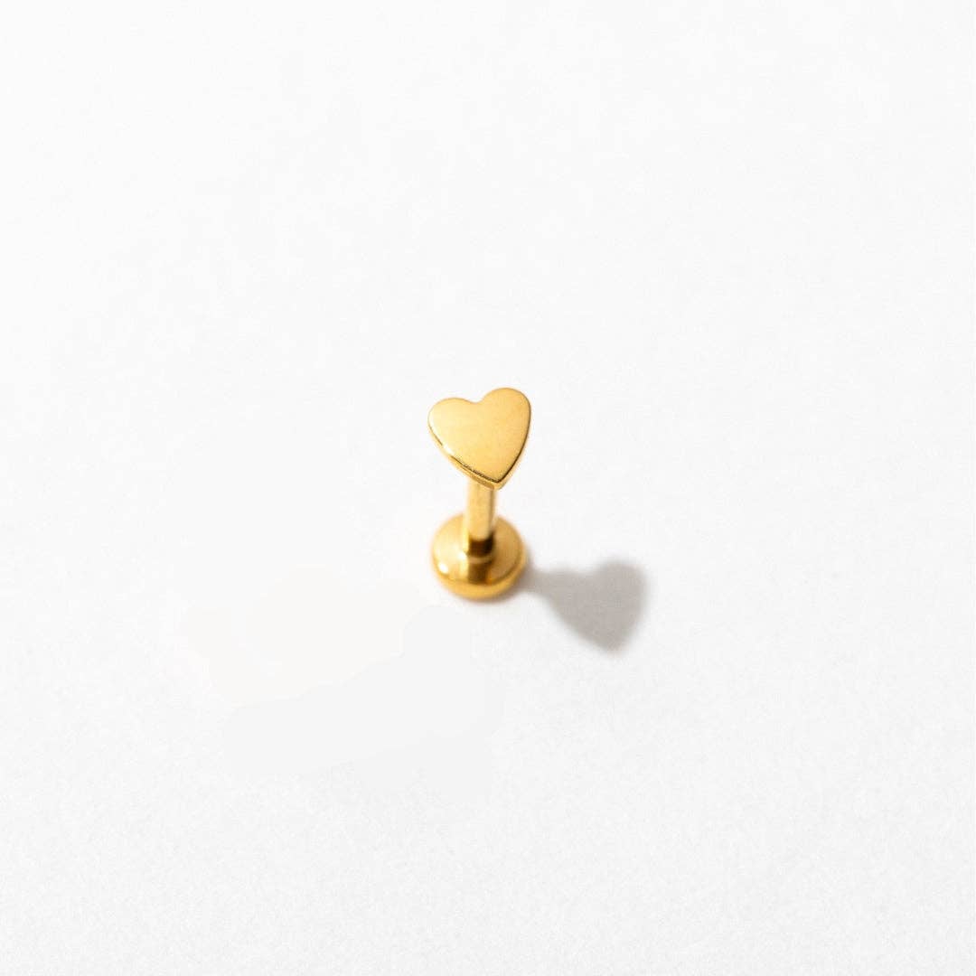 14k Gold Heart Flat Back Stud Earrings