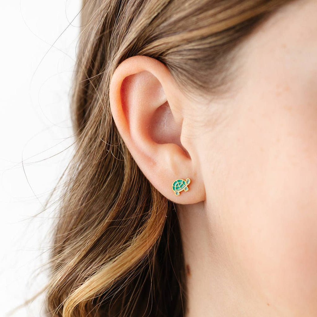 Turtle Stud Earrings - Hypoallergenic, Flat Back, Girl Gift