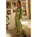 Lace Bow Side Stripe Elastic Waist Wide Leg Pants