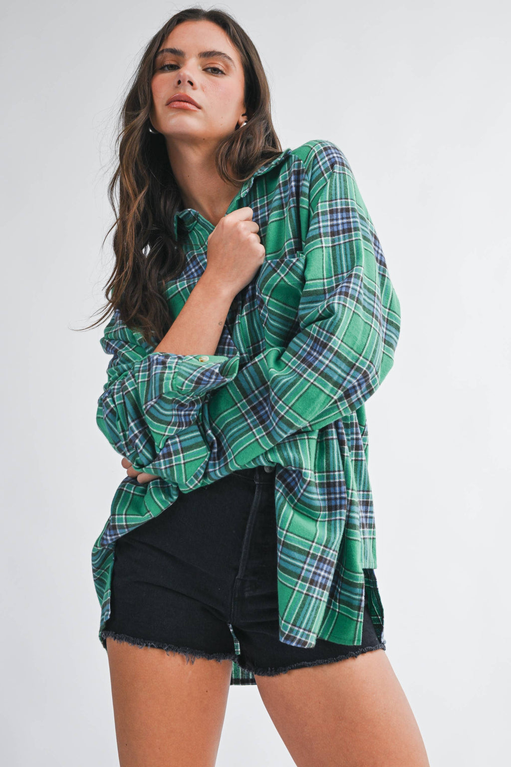 Oversized Plaid Button Down Shirt