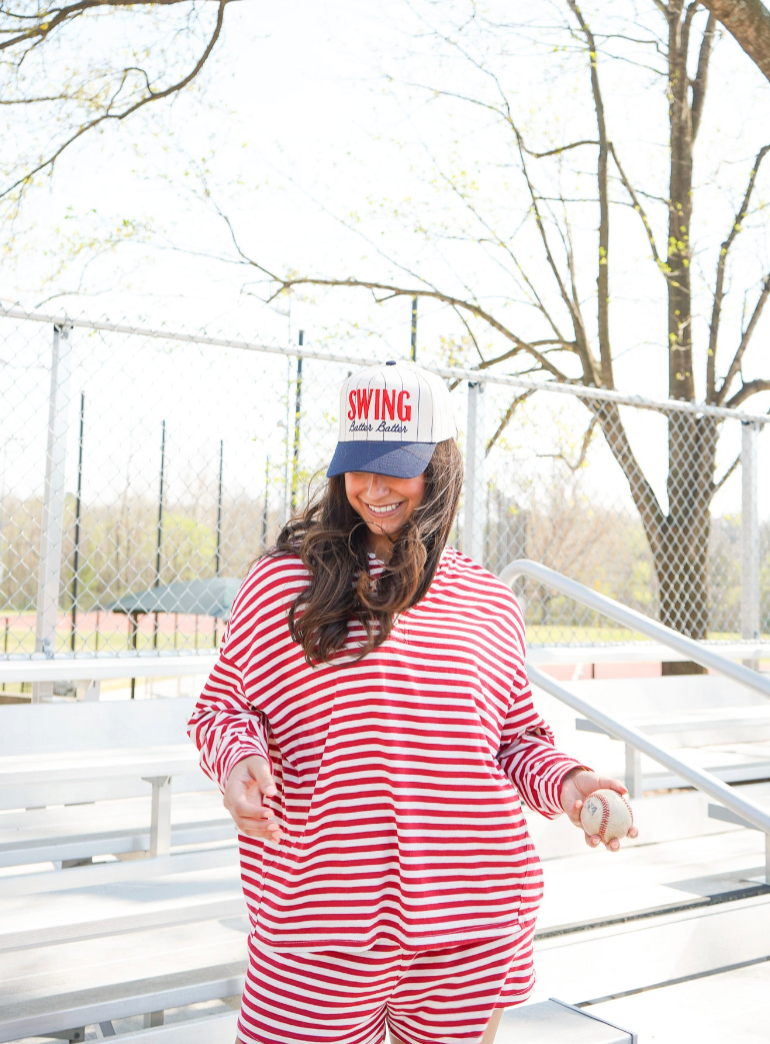 Swing Batter Batter - Navy Pinstripe Trucker Hat