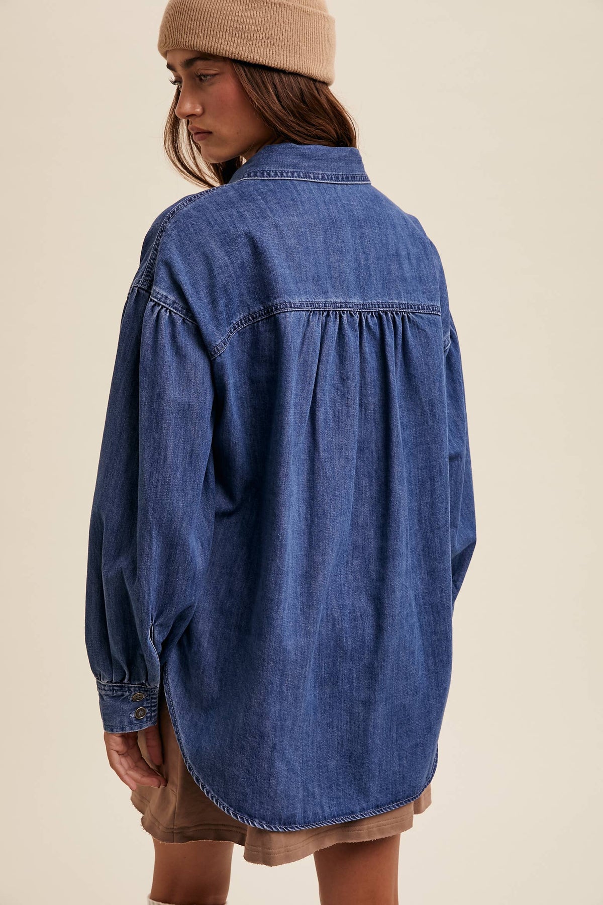 Heart Detail Oversized Denim Shirt