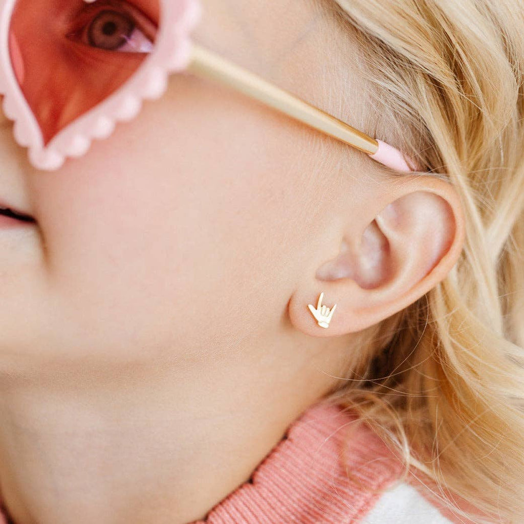 I Love You Stud Earrings - Hypoallergenic, Flat Back, Girl