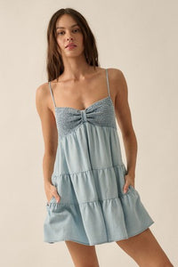 Chambray Smocked Babydoll Dress
