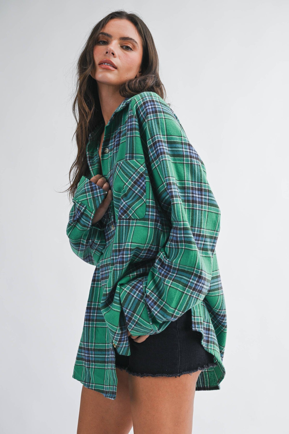 Oversized Plaid Button Down Shirt