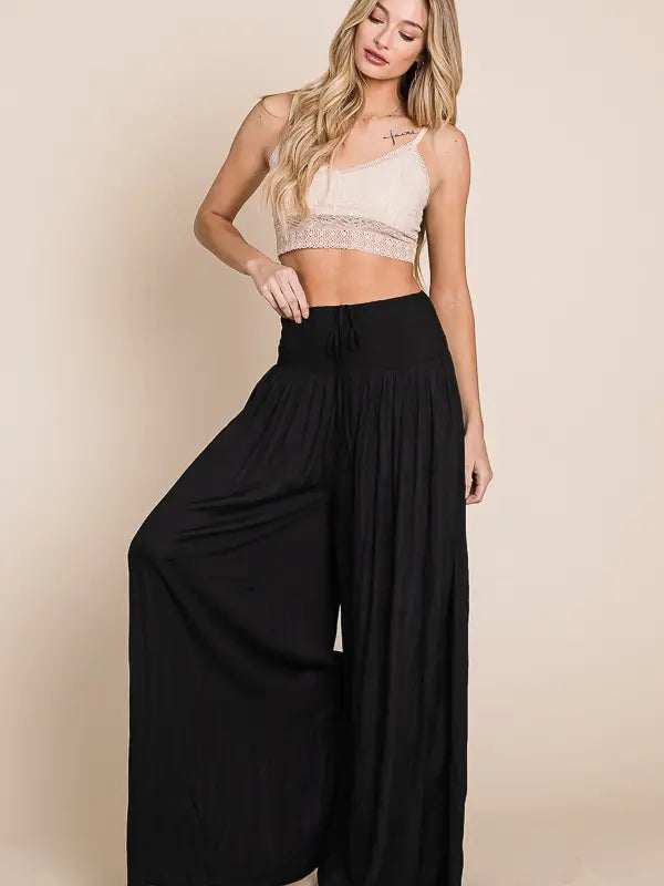 Smocked waist wide leg pant