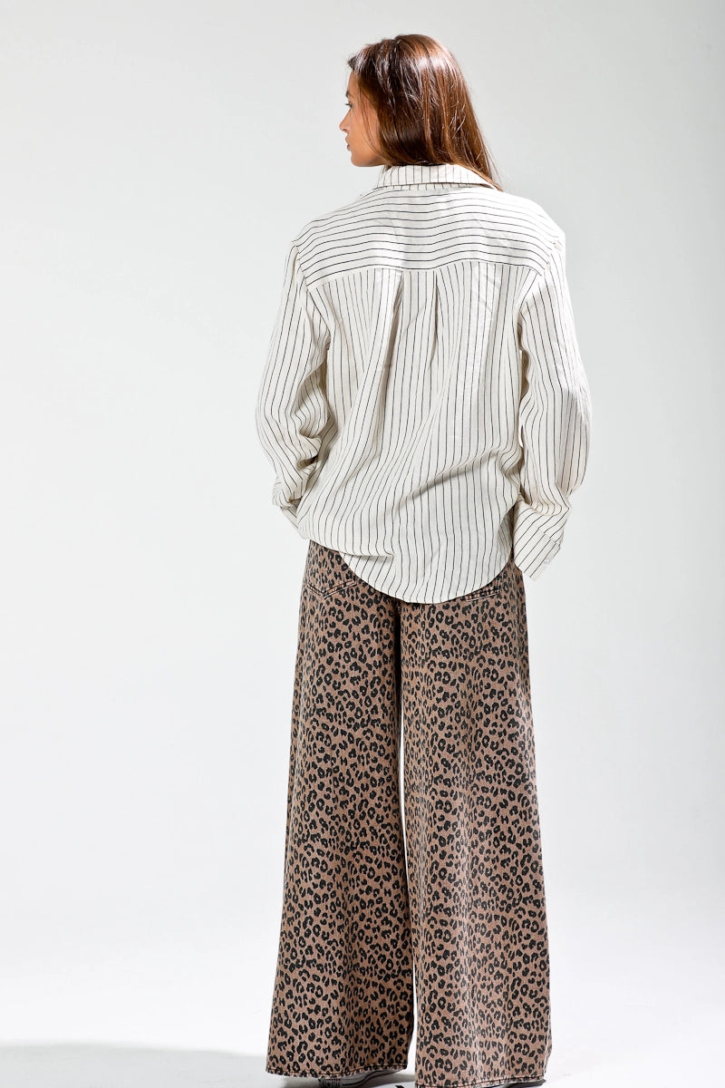 Button down linen stripe shirt