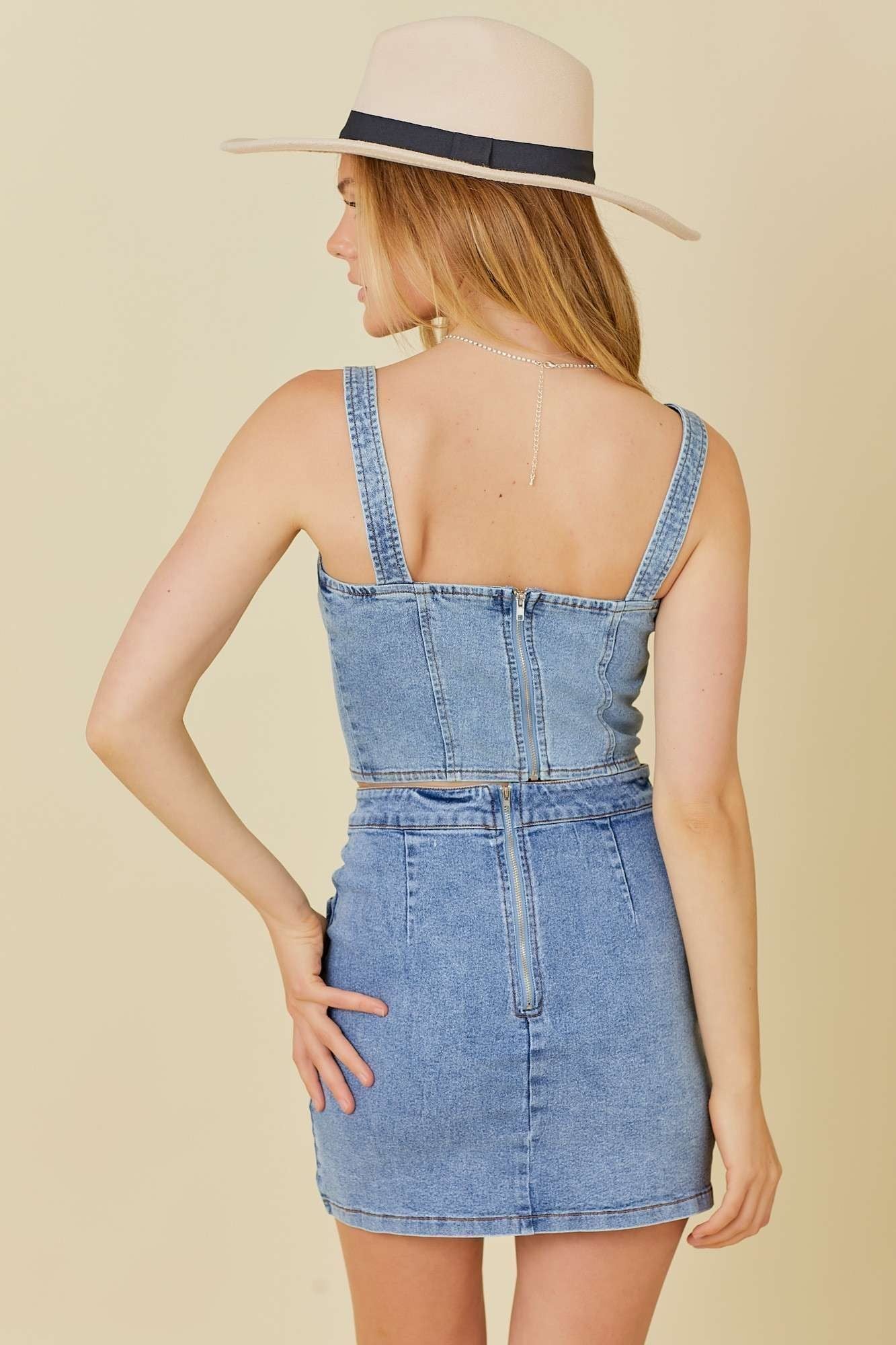 Denim Skirt With Bow