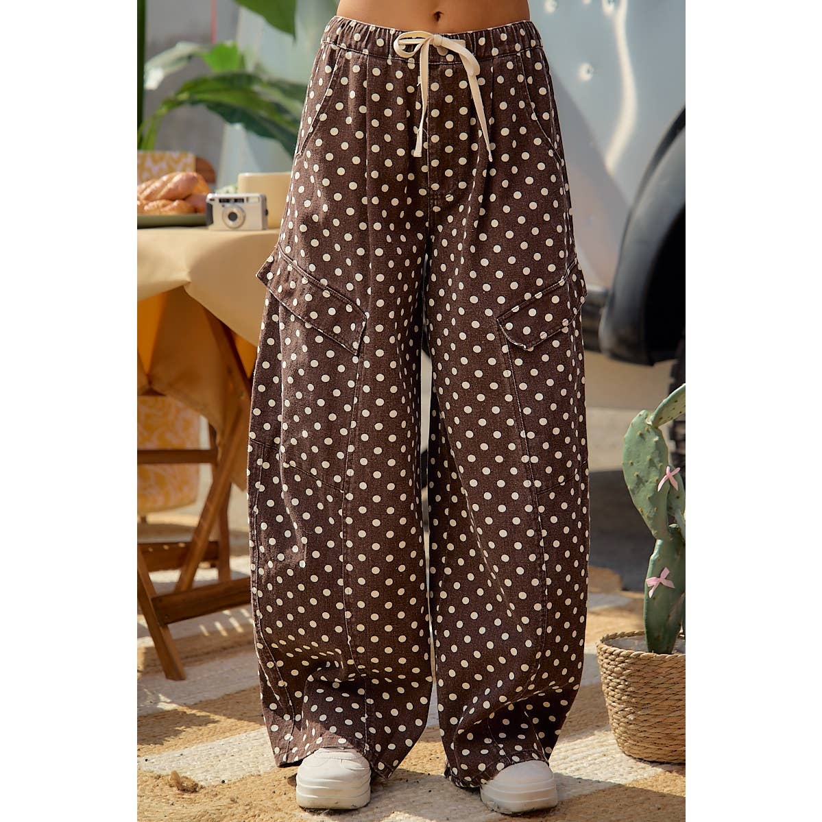Polka dot wide leg pants