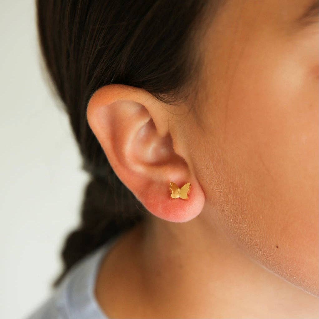 Butterfly Stud Earring -Hypoallergenic, Flat Back, Girl Gift