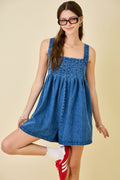 Pintuck open back short romper
