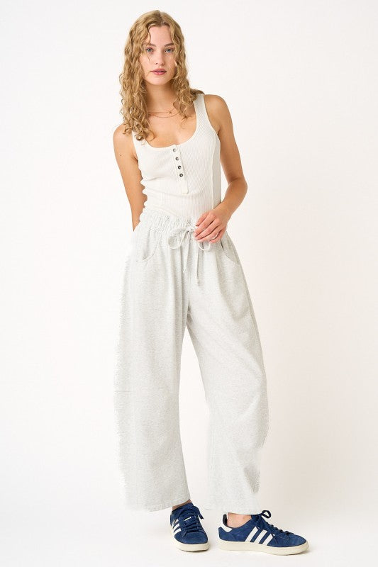 Cotton French Terry Pull-on Barrel Leg Pants