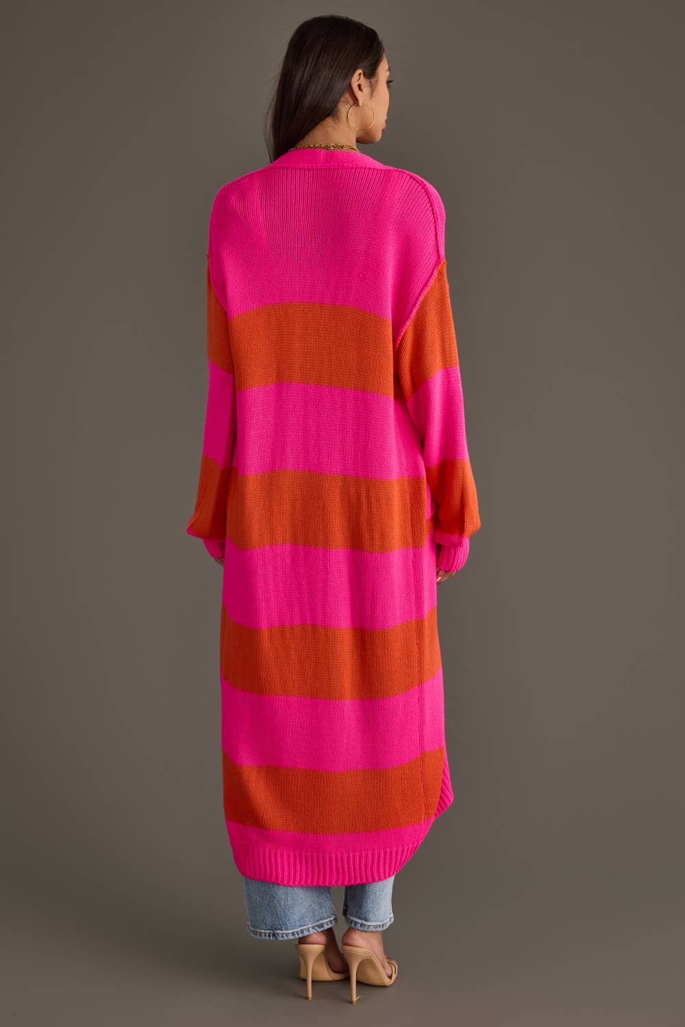 Bright Pink & Orange Striped Duster Cardigan