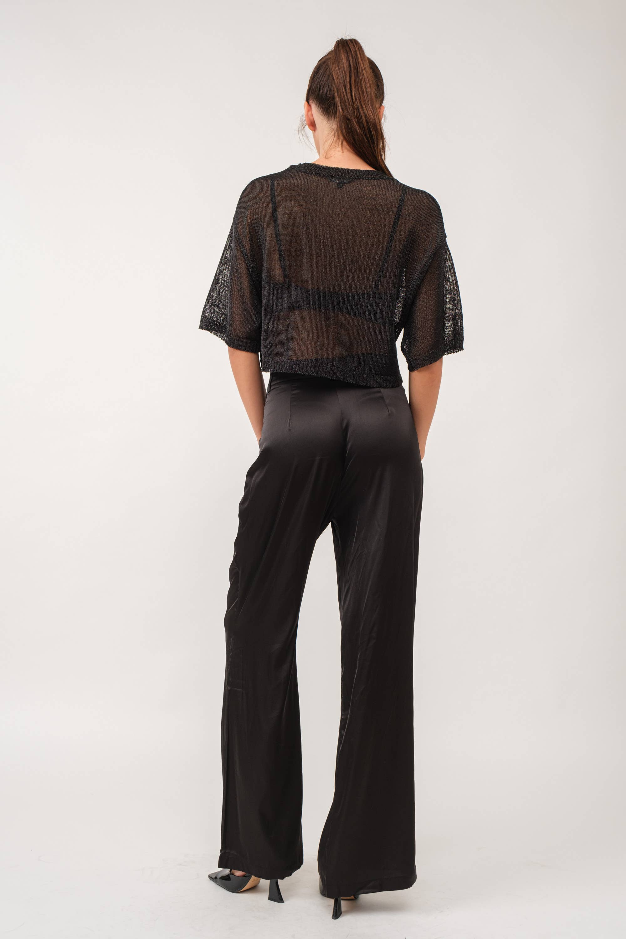 Sheer Round Neck Short Sleeve Knit Top