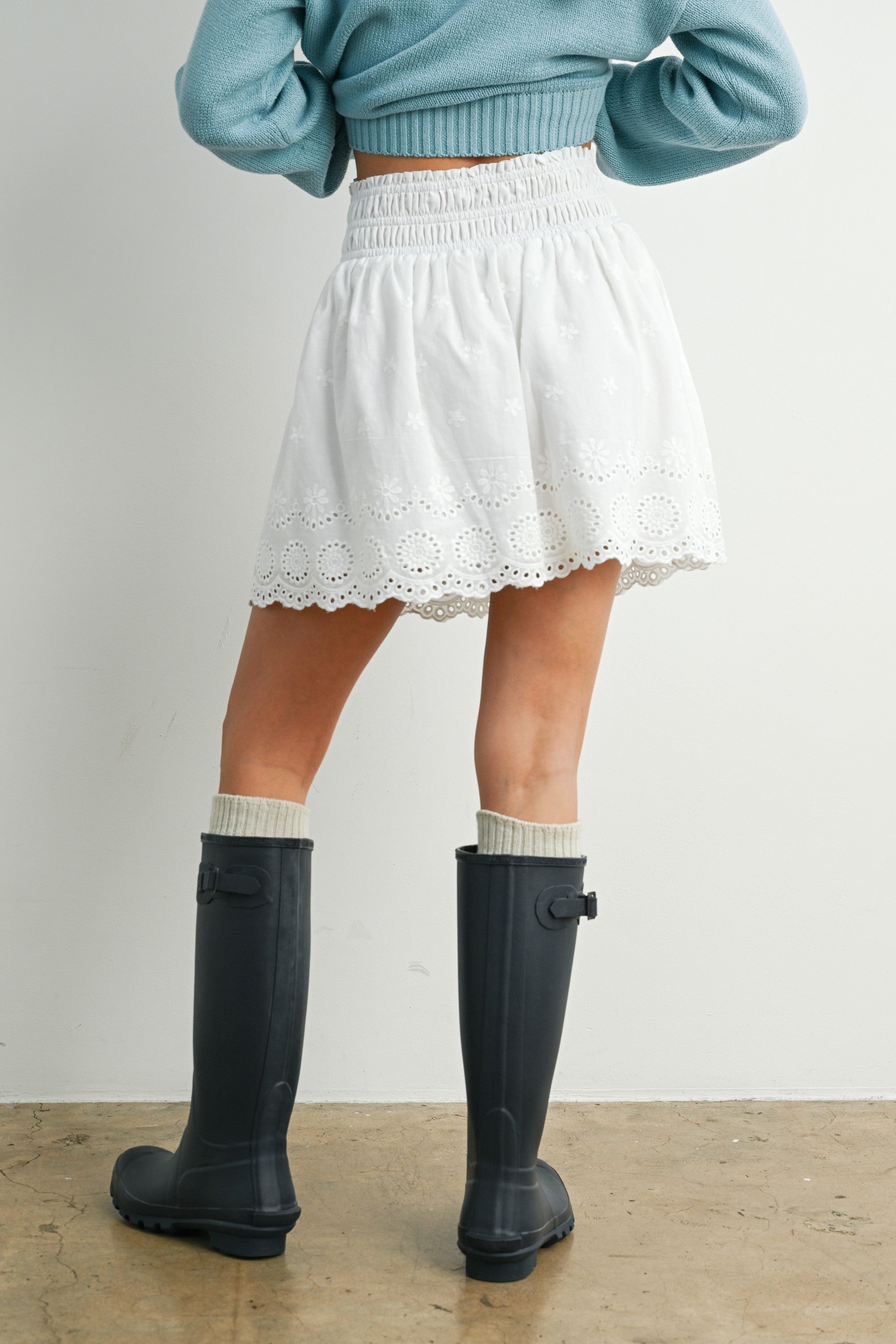 Eyelet Smocked Skirt
