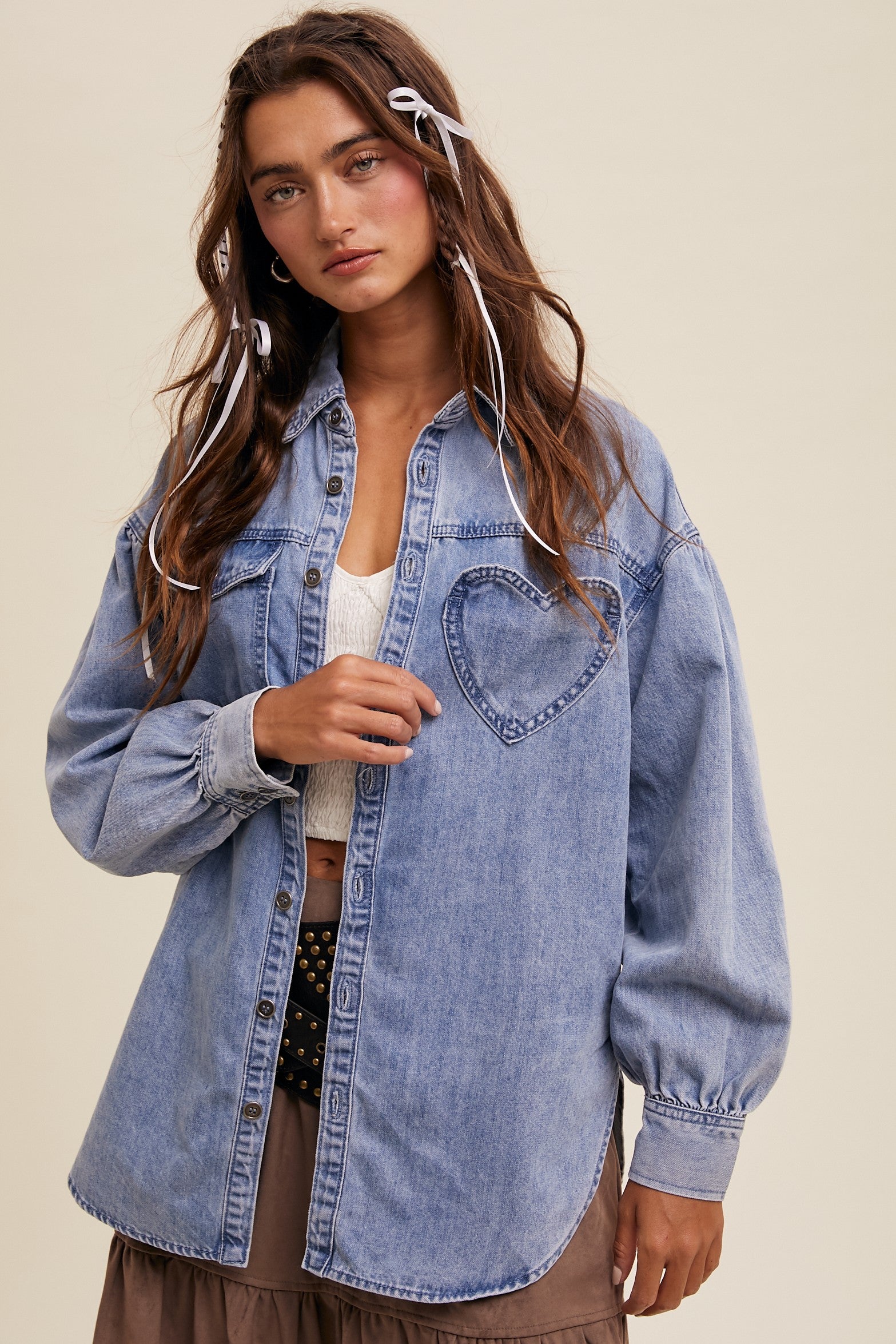 Heart Pocket Denim Button-up