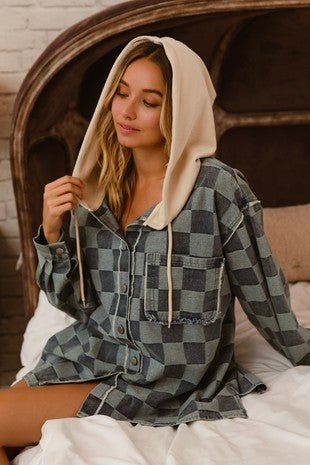 Checkered Denim Hoodie