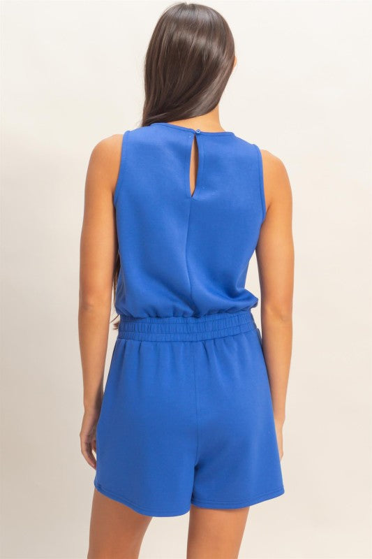 Drawstring waist short romper