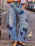 Love Print Loose Midi Waist Jeans