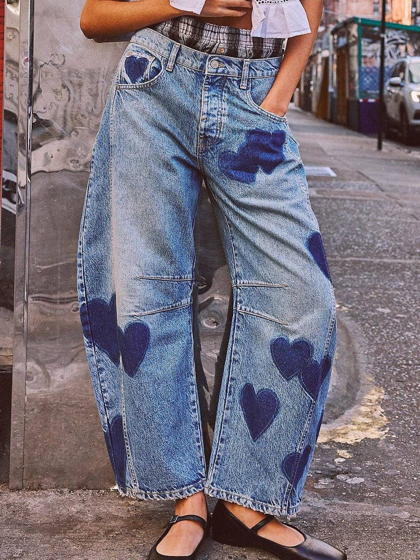 Love Print Loose Midi Waist Jeans