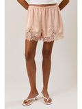 Lace trim satin shorts