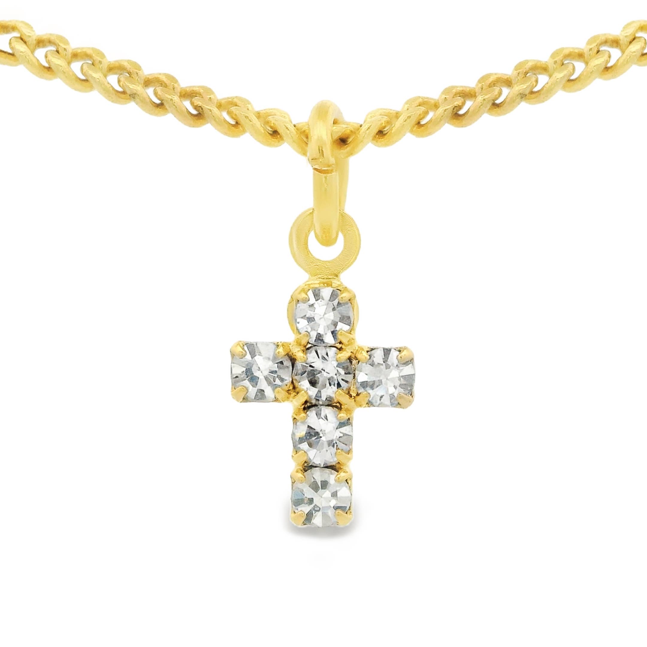 Single Mini Cross Necklace in Clear