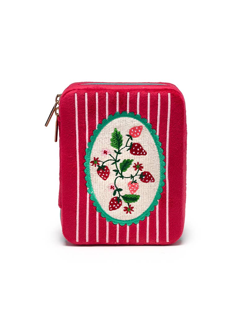 Velvet Jewelry Zip Case / Organizer - Strawberry Season -Red