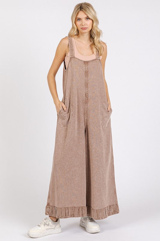 Mineral Wash Ankle Detail Wide Leg Jumpsuit