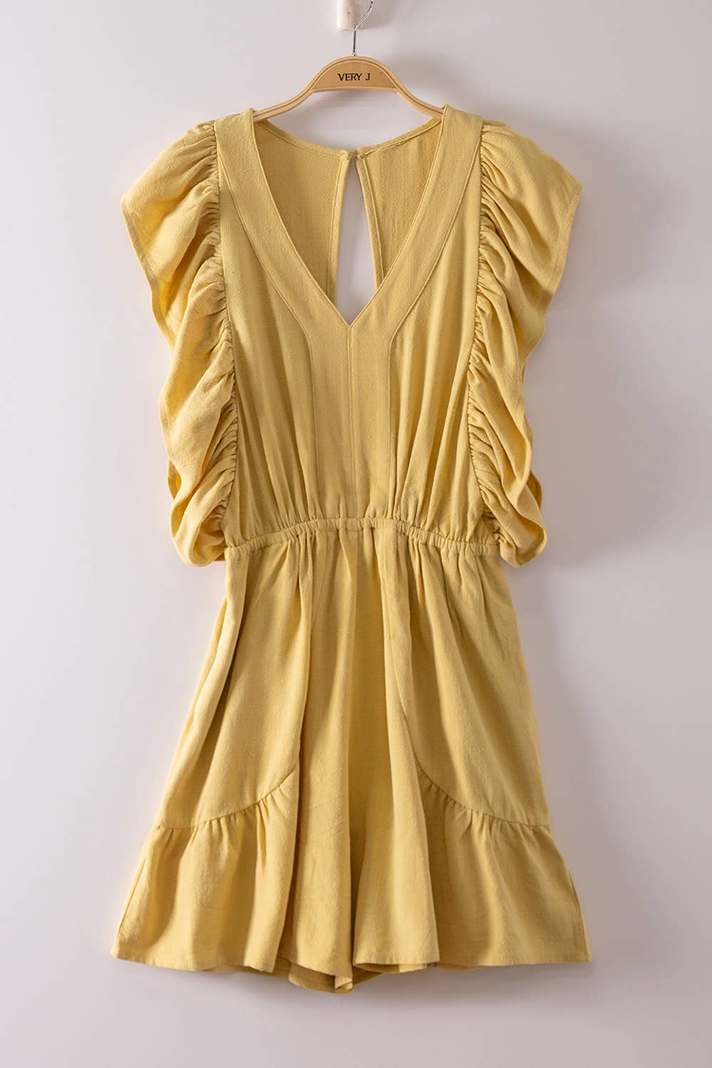 Back Cutout Ruffled Sleeve Romper