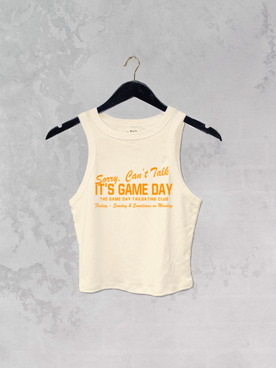 Can't Talk It's Game Day, Micro-Ribbed Cropped Tank