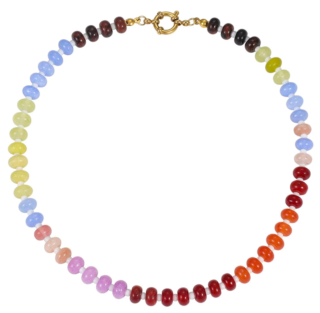 Gemstone Candy Bead Rainbow and Charm Collector Necklace