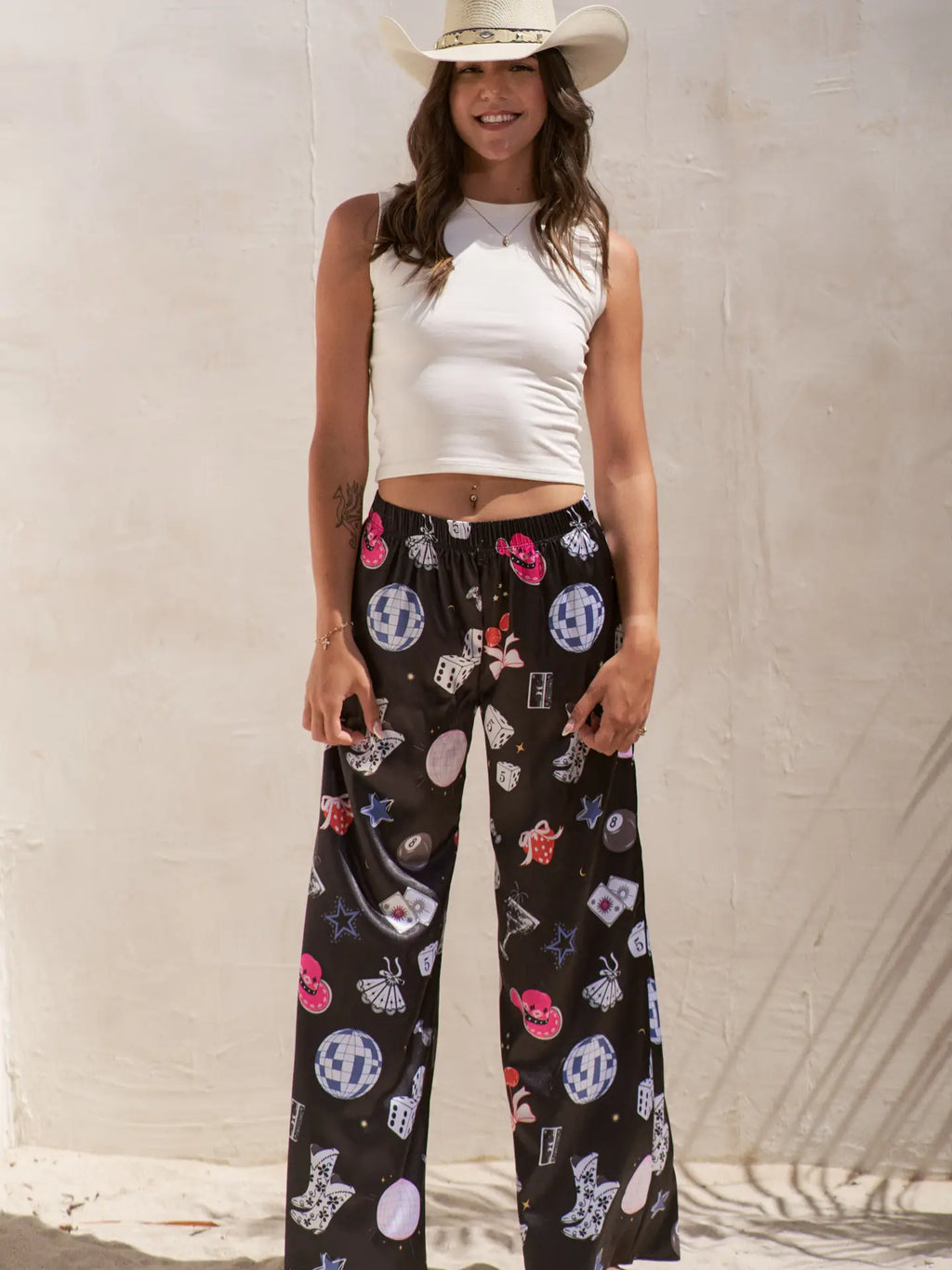 Party collage satin pants