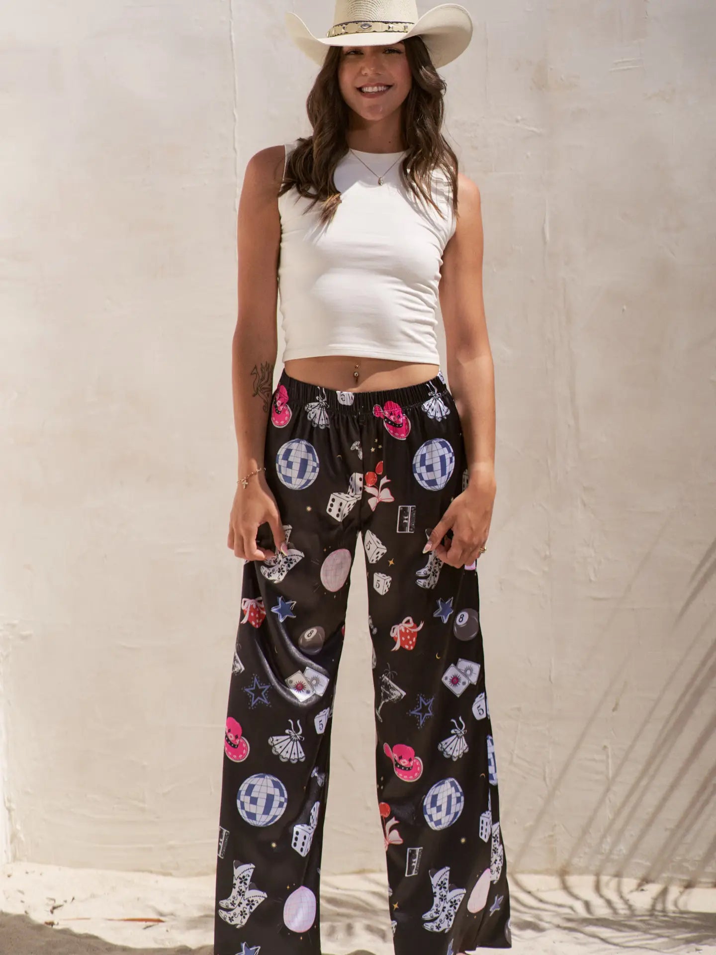 Party collage satin pants