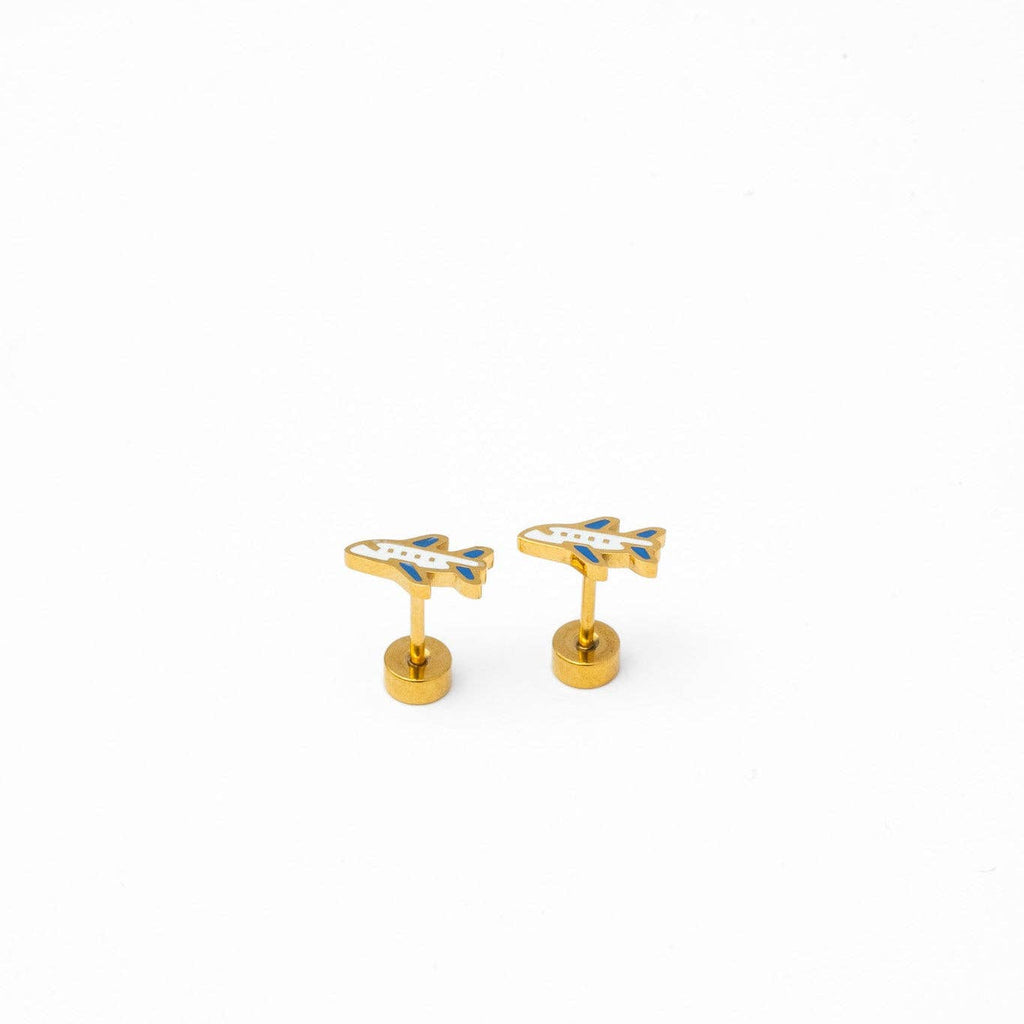 Airplane Stud Earrings- Hypoallergenic, Flat Back, Girl Gift