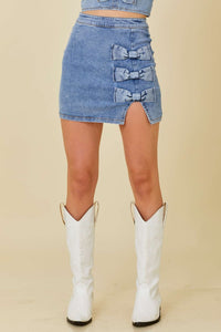 Denim Skirt With Bow