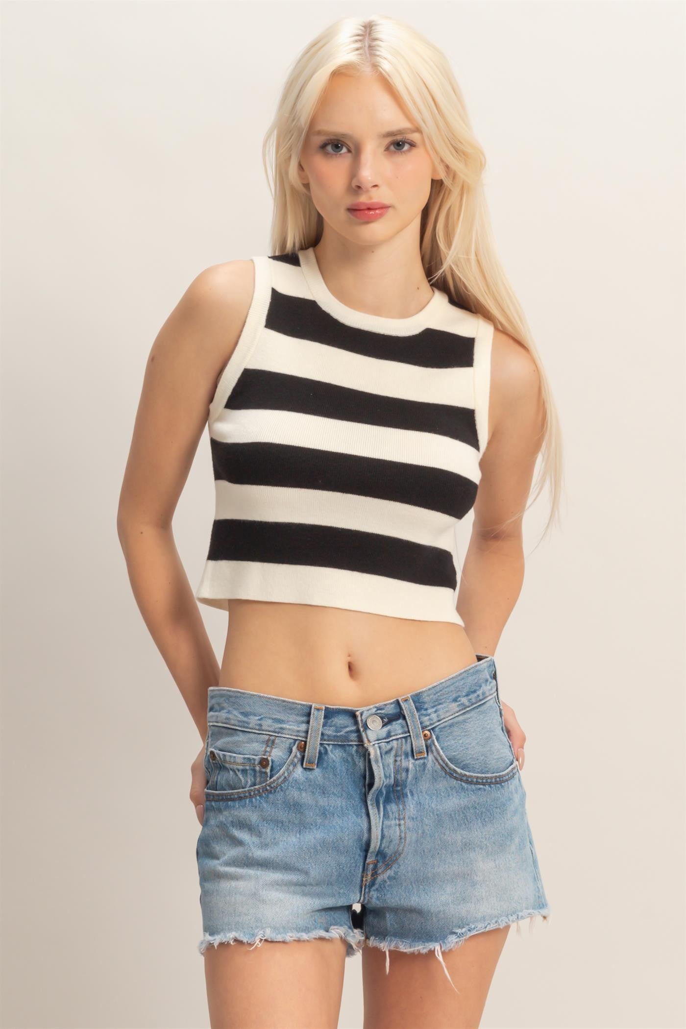 Black striped cropped tank