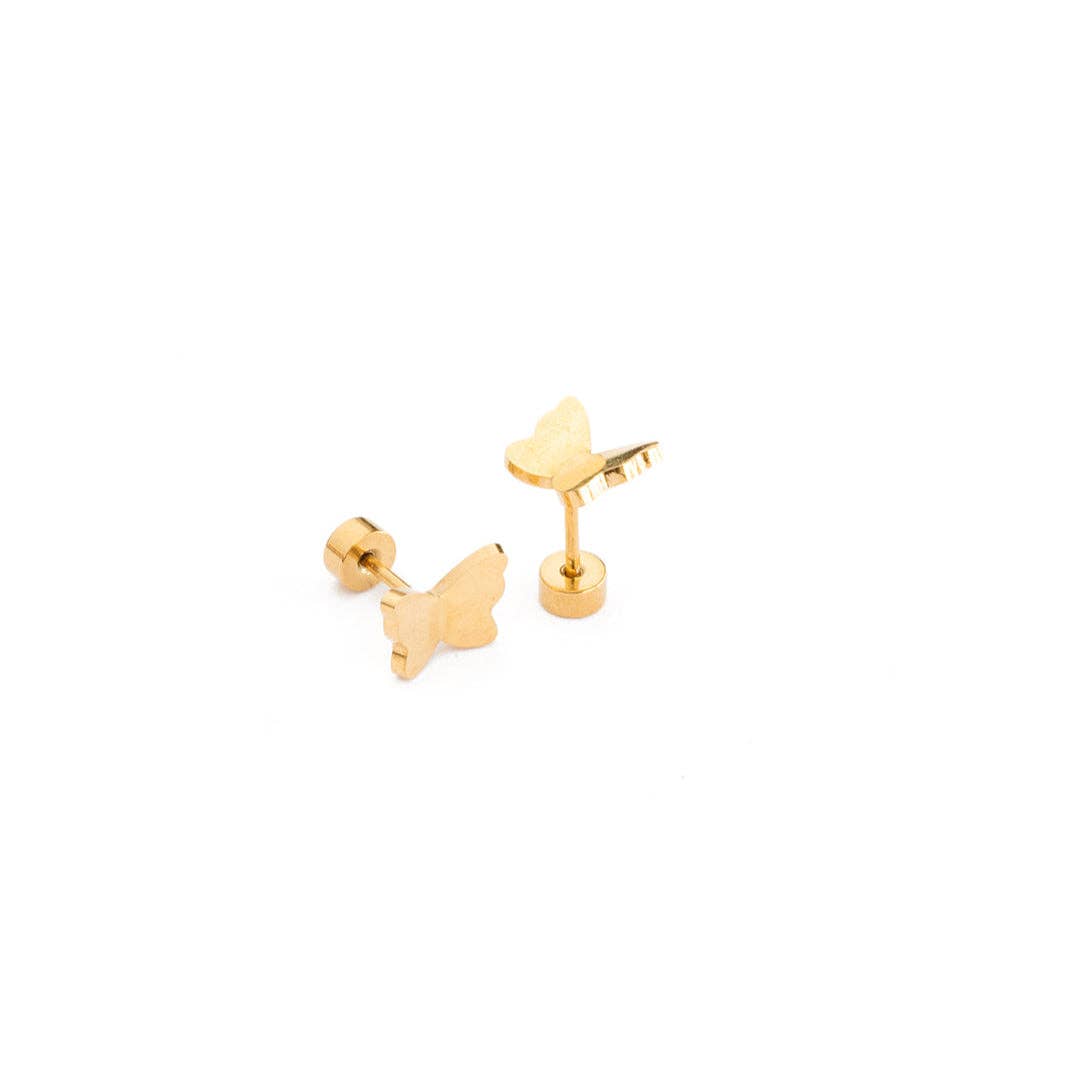 Butterfly Stud Earring -Hypoallergenic, Flat Back, Girl Gift