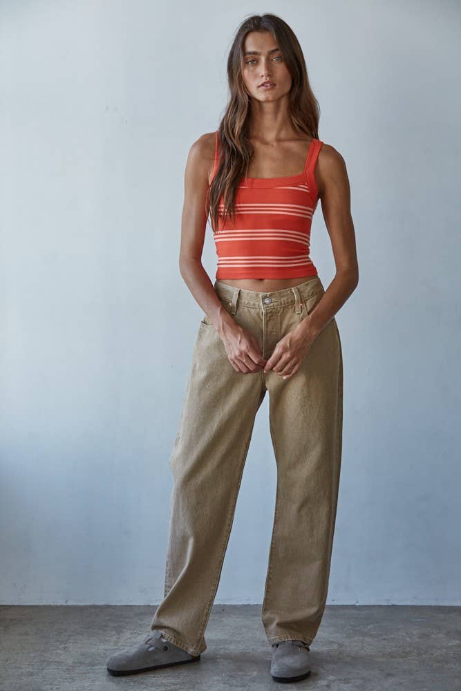 Knit Seamless Ribbed Striped Sleeveless Top