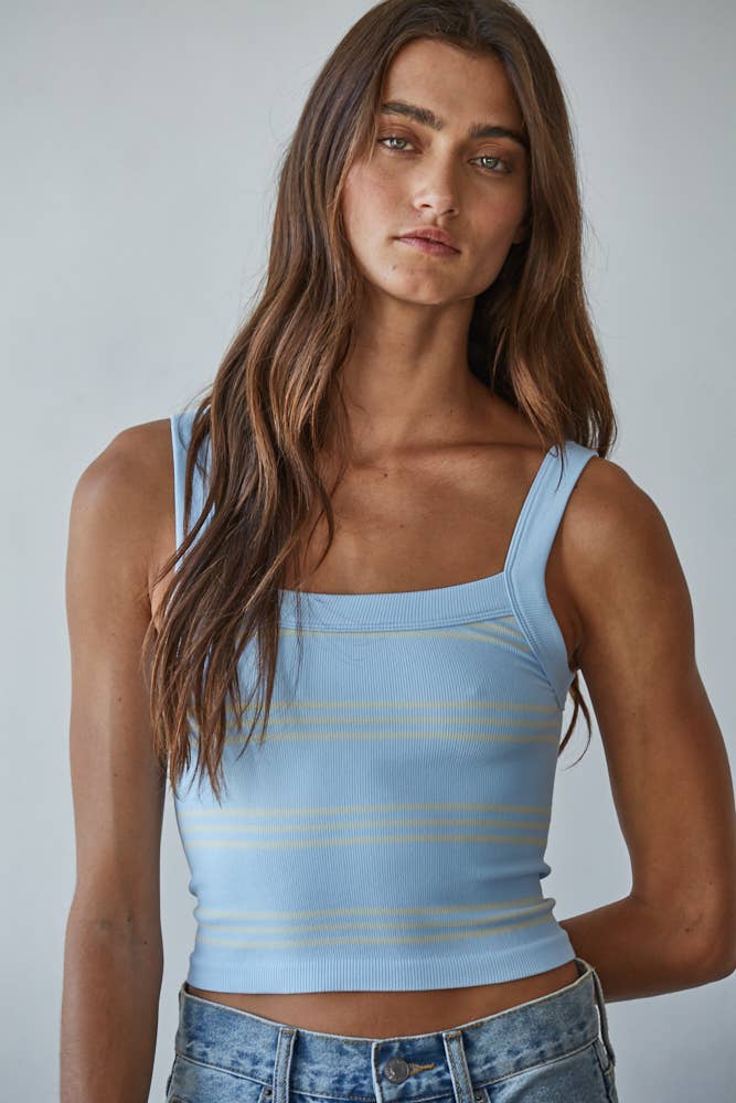 Knit Seamless Ribbed Striped Sleeveless Top