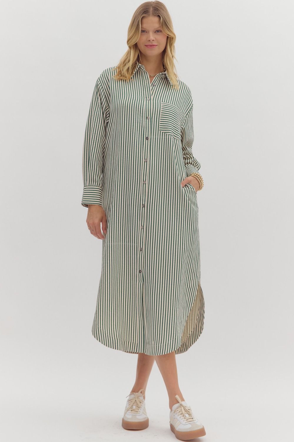 Green striped dress