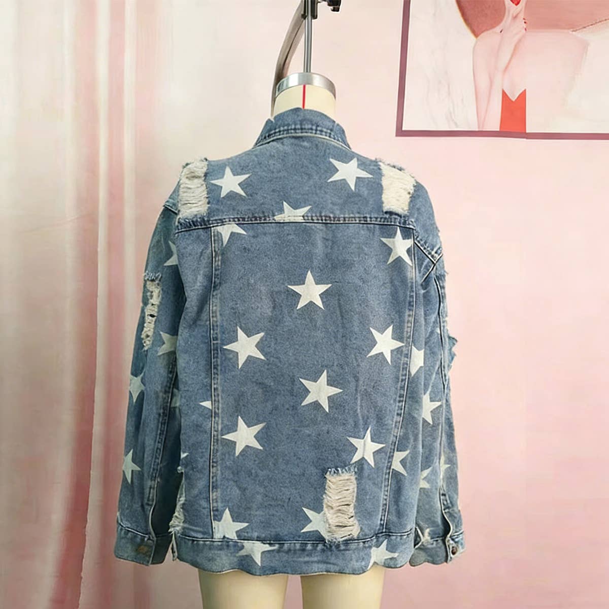 Holey Star Loose Denim Jacket