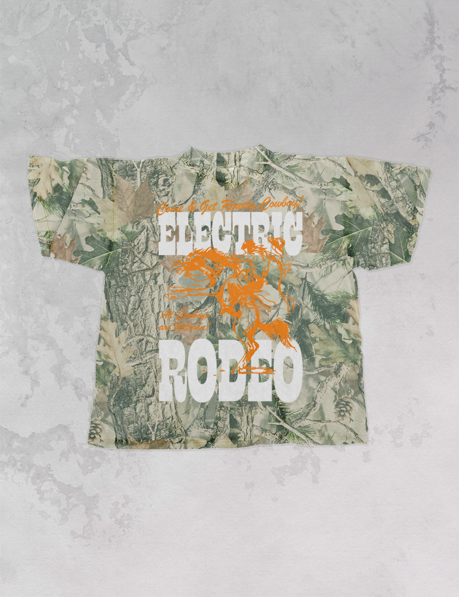Camo Electric Rodeo, Country Western Boxy Cotton TShirt