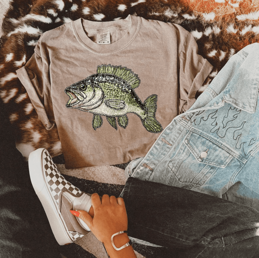 Faux Rhinestone Bass Fishing T shirt