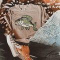 Faux Rhinestone Bass Fishing T shirt